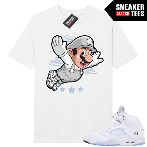 White Metallic 5 AJ5 Sneaker Match Tees White Shirt Mario Fly