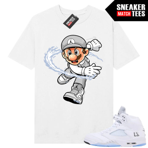 White Metallic 5 AJ5 Sneaker Match Tees White Shirt Mario Kicks