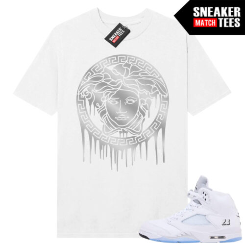 White Metallic 5 AJ5 Sneaker Match Tees White Shirt Medusa Drip
