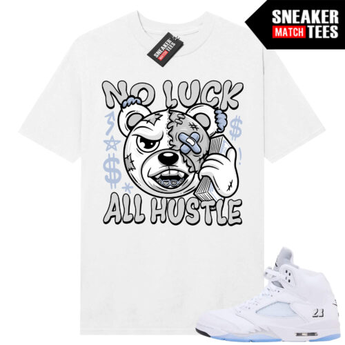 White Metallic 5 AJ5 Sneaker Match Tees White Shirt No Luck Bear
