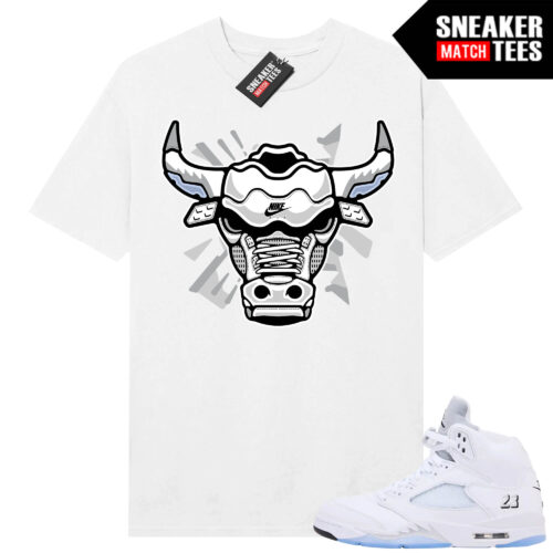 White Metallic 5 AJ5 Sneaker Match Tees White Shirt Retro Bull