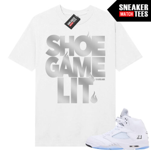 White Metallic 5 AJ5 Sneaker Match Tees White Shirt Shoe Game Lit