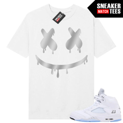 White Metallic 5 AJ5 Sneaker Match Tees White Shirt Smiley Drip