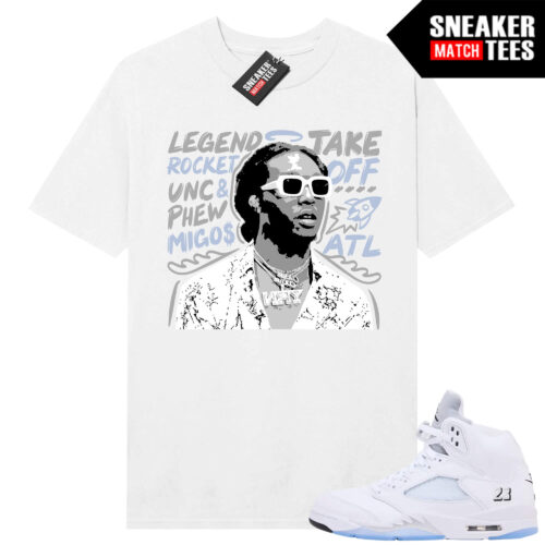 White Metallic 5 AJ5 Sneaker Match Tees White Shirt Takeoff Tribute