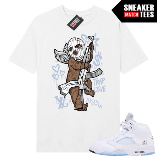 White Metallic 5 AJ5 Sneaker Match Tees White Shirt Trap Angel