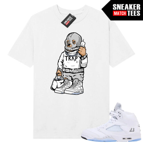 White Metallic 5 AJ5 Sneaker Match Tees White Shirt Trap Bear