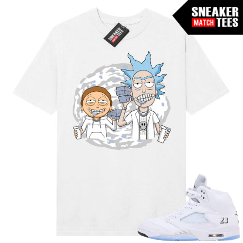 White Metallic 5 AJ5 Sneaker Match Tees White Shirt Trap Ric Morty