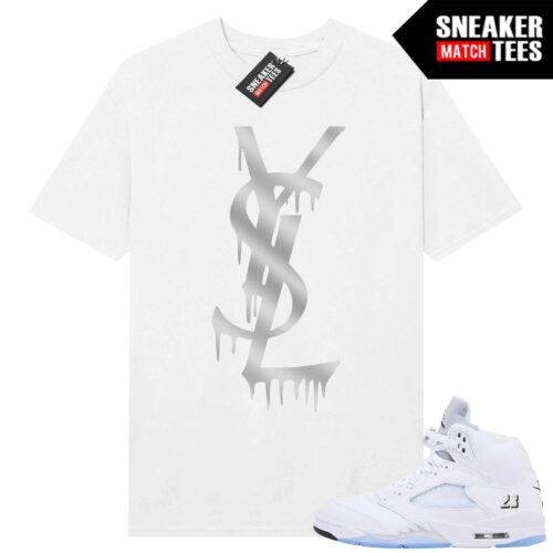 White Metallic 5 AJ5 Sneaker Match Tees White Shirt YSL Drip