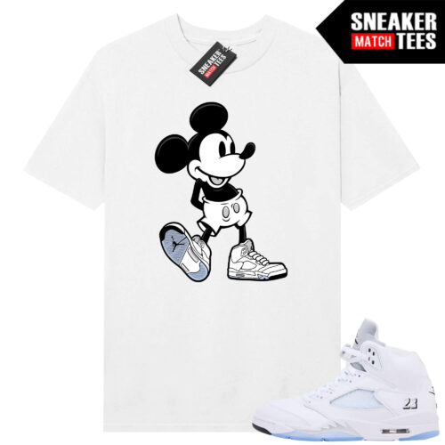White Metallic 5s AJ5 Sneaker Match Tees White Shirt Sneakerhead Mickey