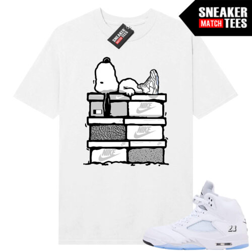 White Metallic 5s AJ5 Sneaker Match Tees White Shirt Sneakerhead Snoopy
