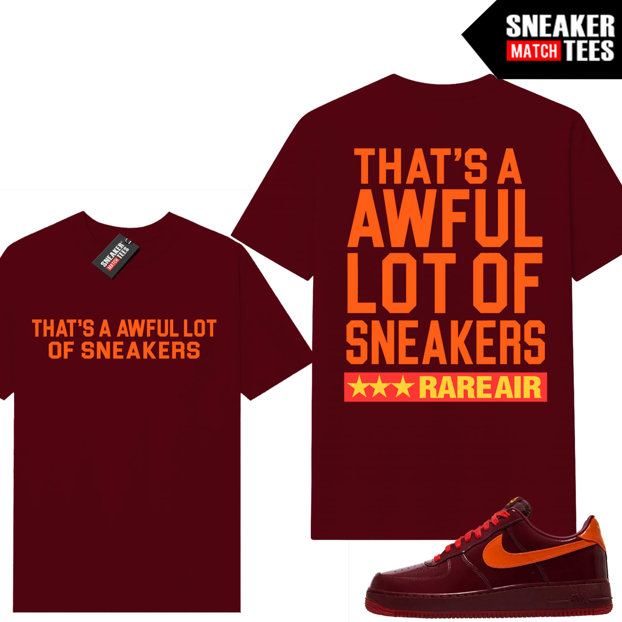 AF1 Low Patent Leather Dark Team Red Sneaker Match Tees Dark Red AWFUL Lot of Sneakers