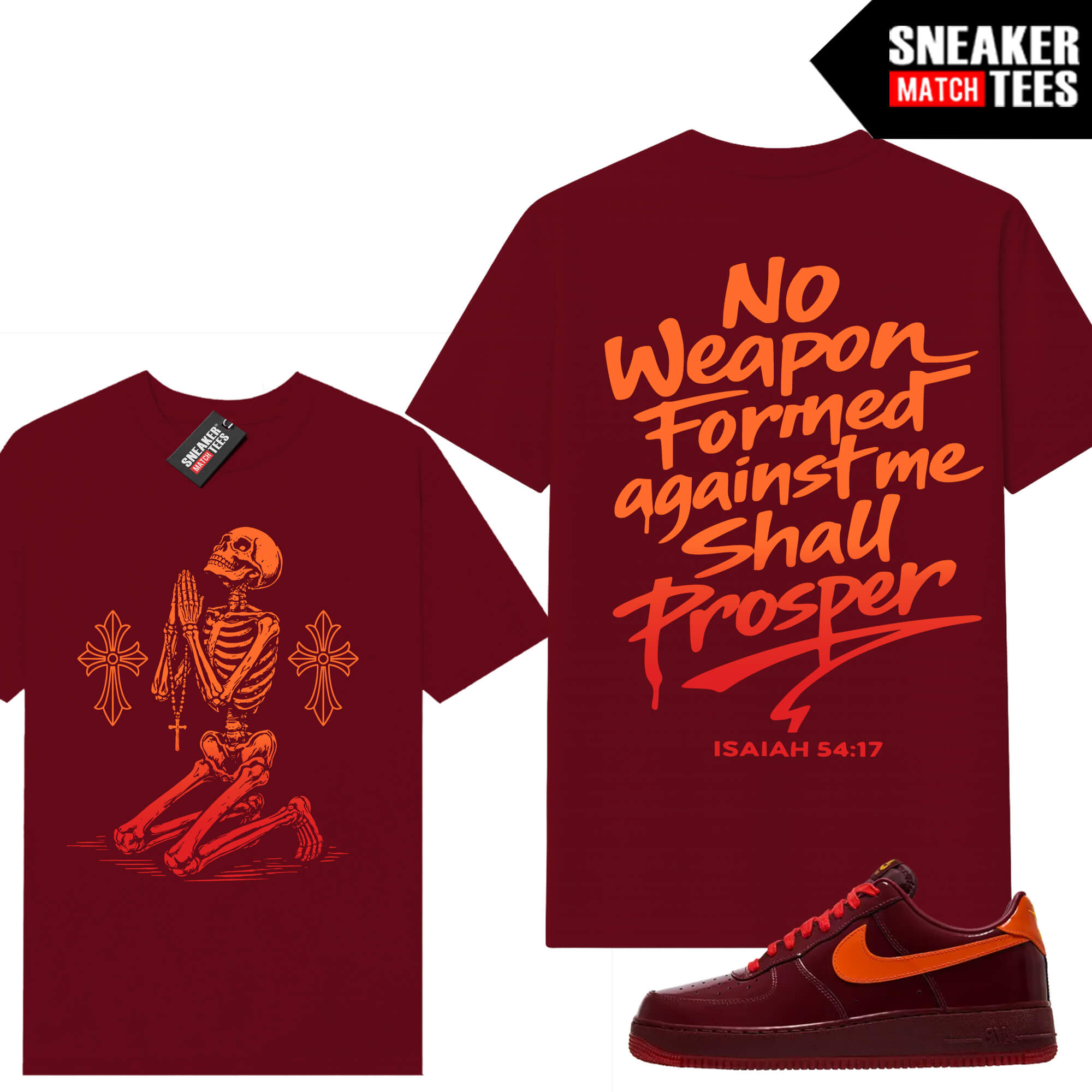 AF1 Low Patent Leather Dark Team Red Sneaker Match Tees Dark Red No Weapon