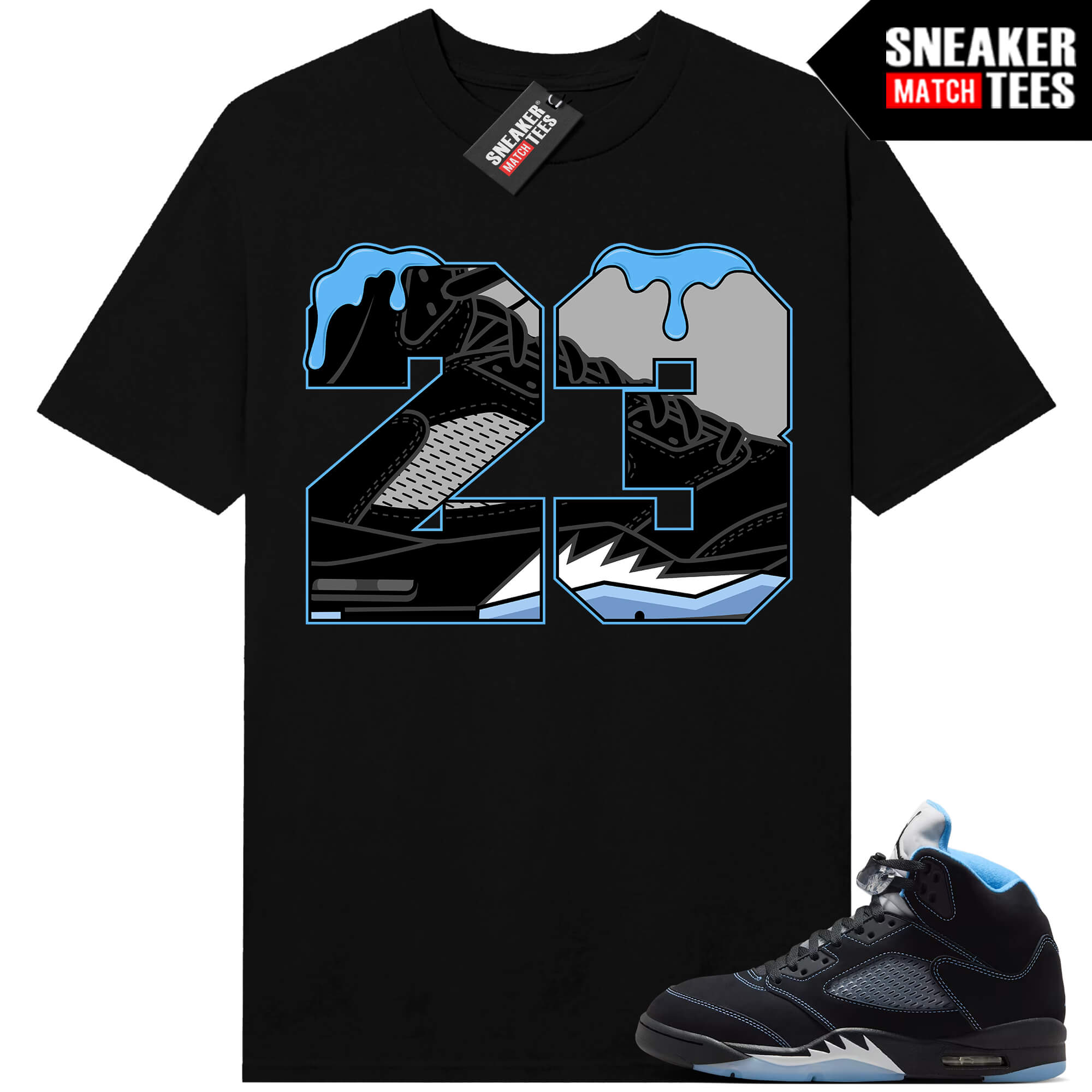 Black Carolina 5 AJ5 Sneaker Match Tees Black 23 Drip