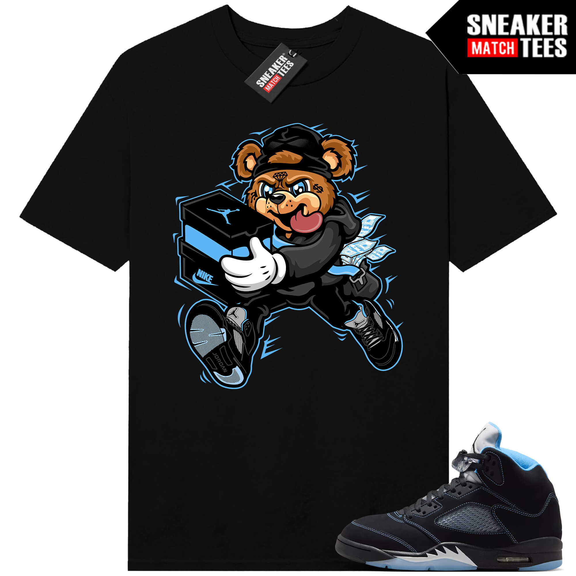 Black Carolina 5 AJ5 Sneaker Match Tees Black Bear Sneaker Heist