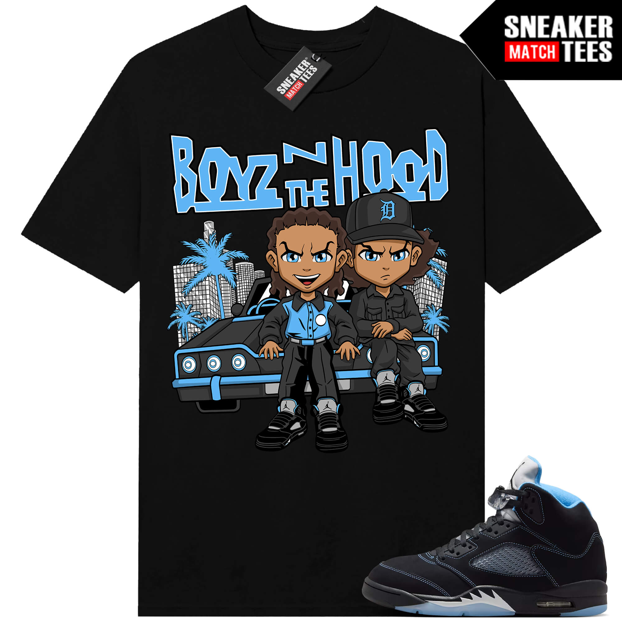 Black Carolina 5 AJ5 Sneaker Match Tees Black Boyz N the Hood Parody