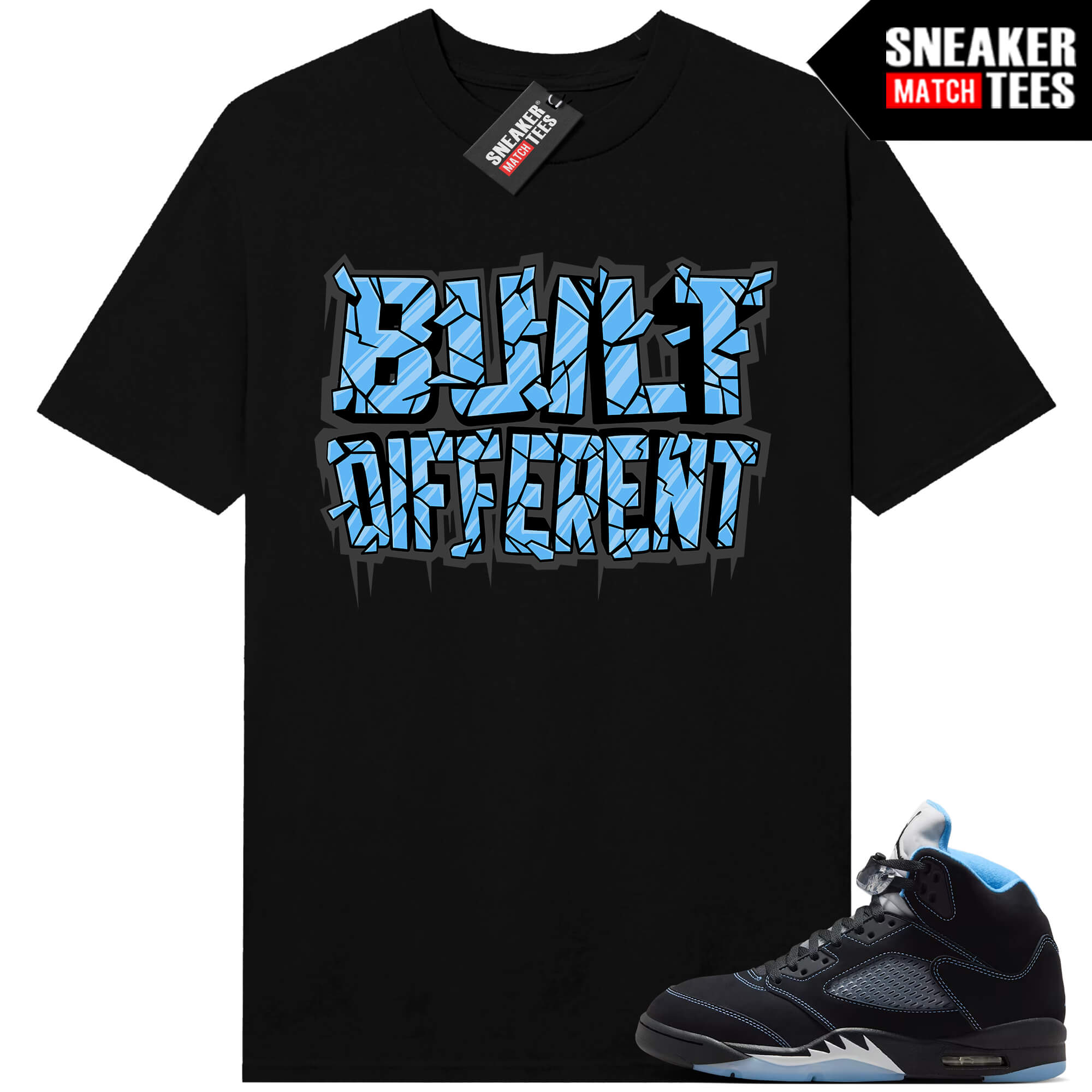Black Carolina 5 AJ5 Sneaker Match Tees Black Built Different