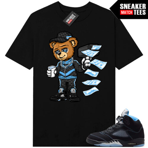 Black Carolina 5 AJ5 Sneaker Match Tees Black Cash Canon Bear