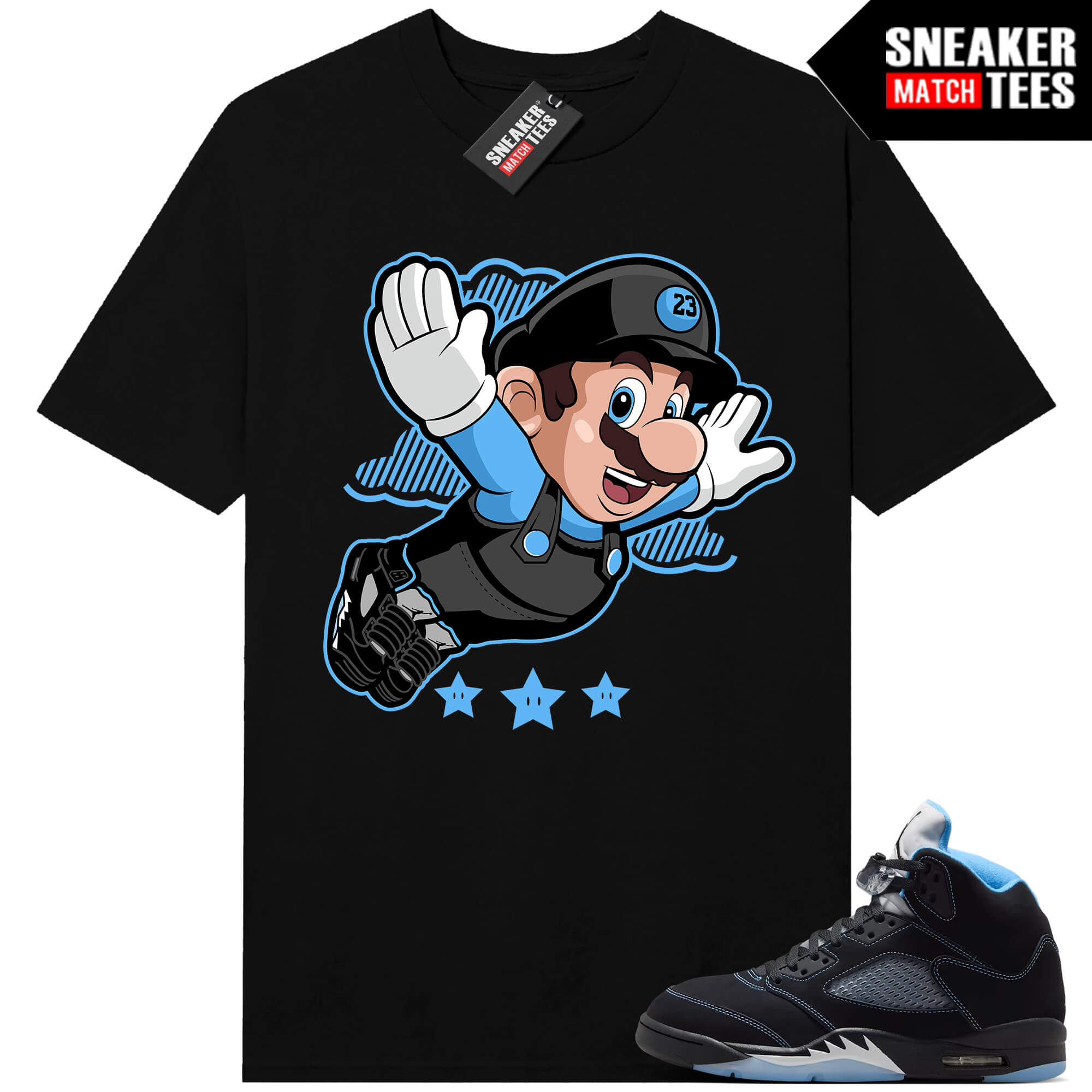 Black Carolina 5 AJ5 Sneaker Match Tees Black Fly Mario