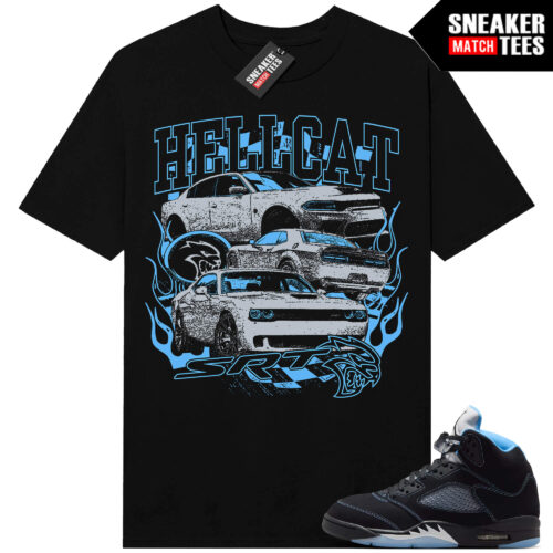 Black Carolina 5 AJ5 Sneaker Match Tees Black Hellcat