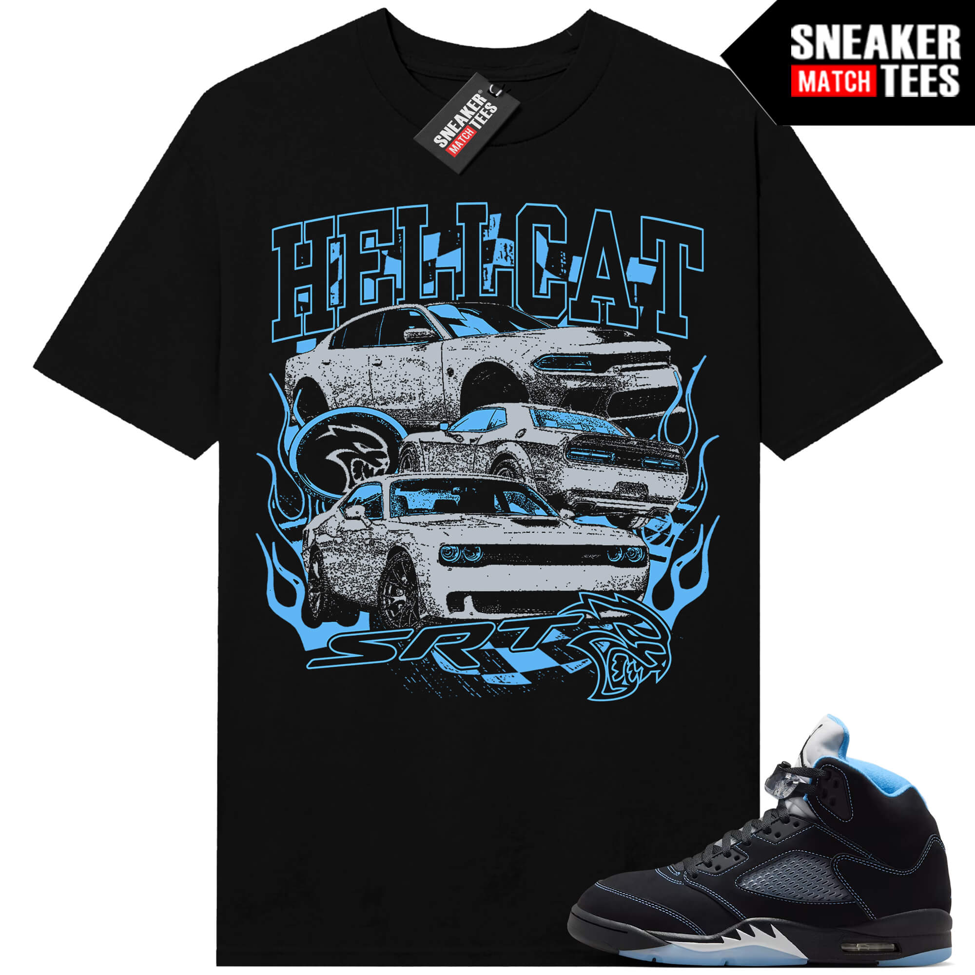 Black Carolina 5 AJ5 Sneaker Match Tees Black Hellcat