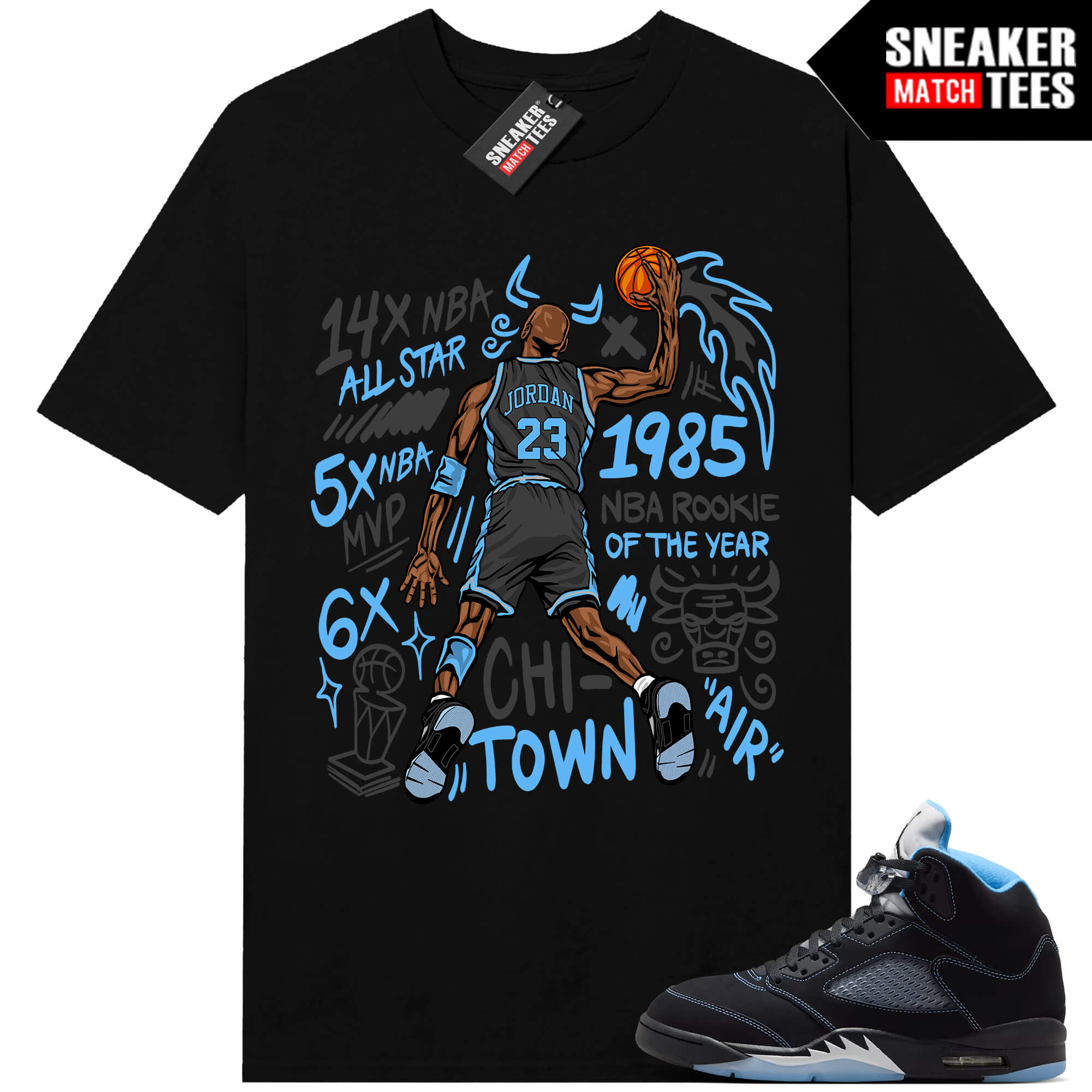 Black Carolina 5 AJ5 Sneaker Match Tees Black MJ Slam Dunk