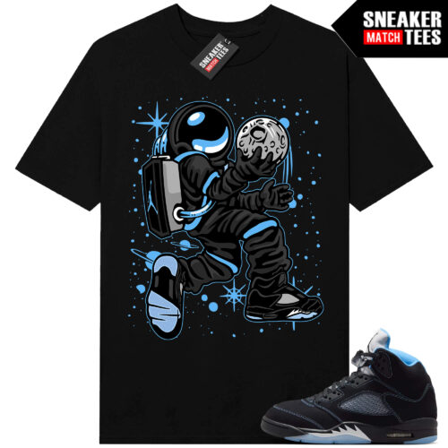 Black Carolina 5 AJ5 Sneaker Match Tees Black Moonman