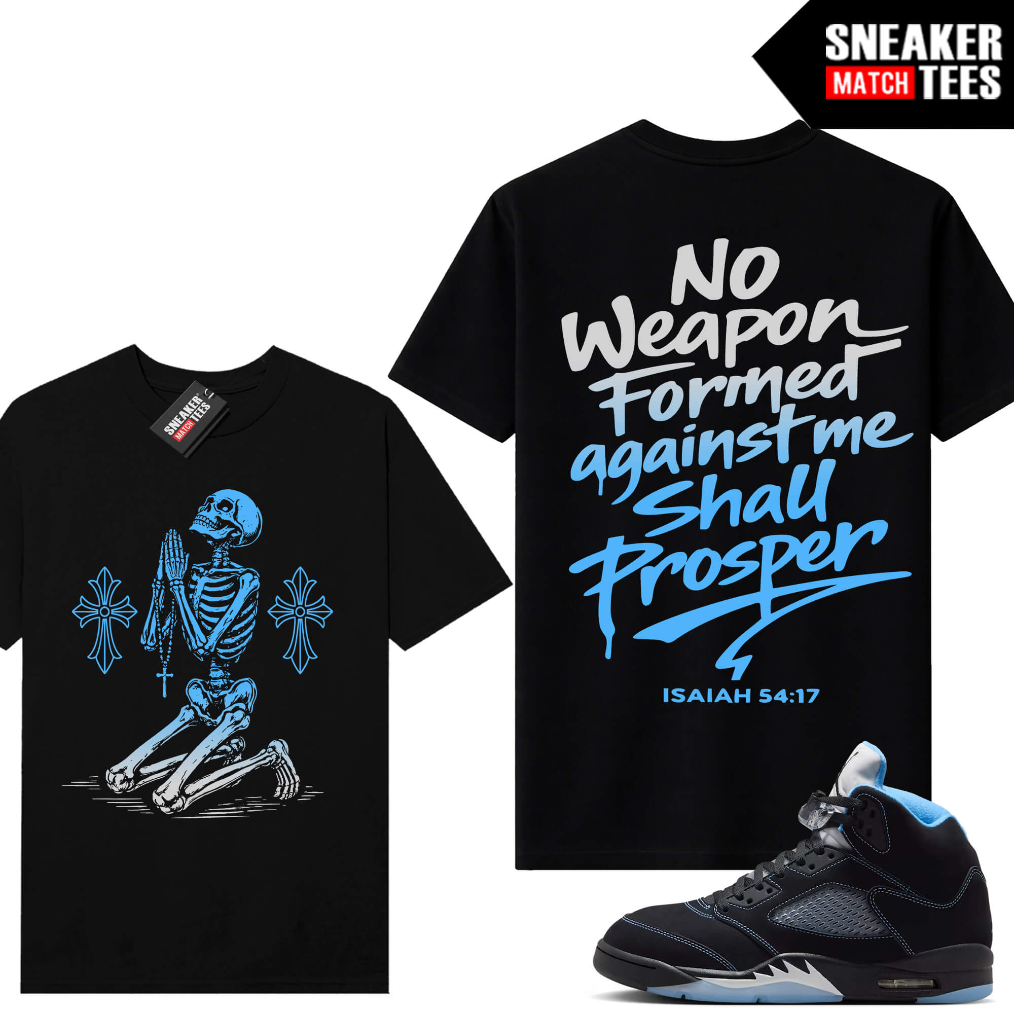Black Carolina 5 AJ5 Sneaker Match Tees Black No Weapon