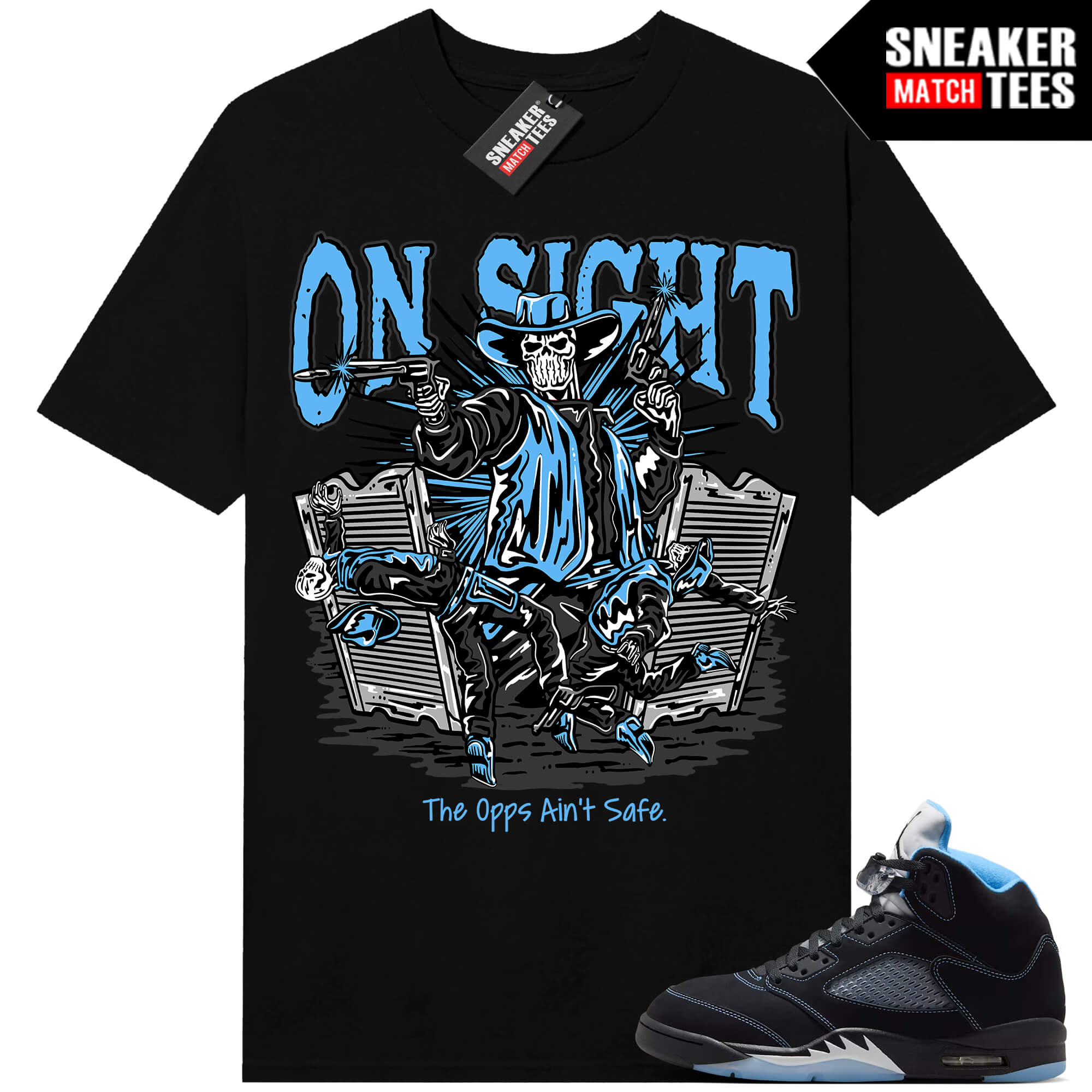 Black Carolina 5 AJ5 Sneaker Match Tees Black On Sight