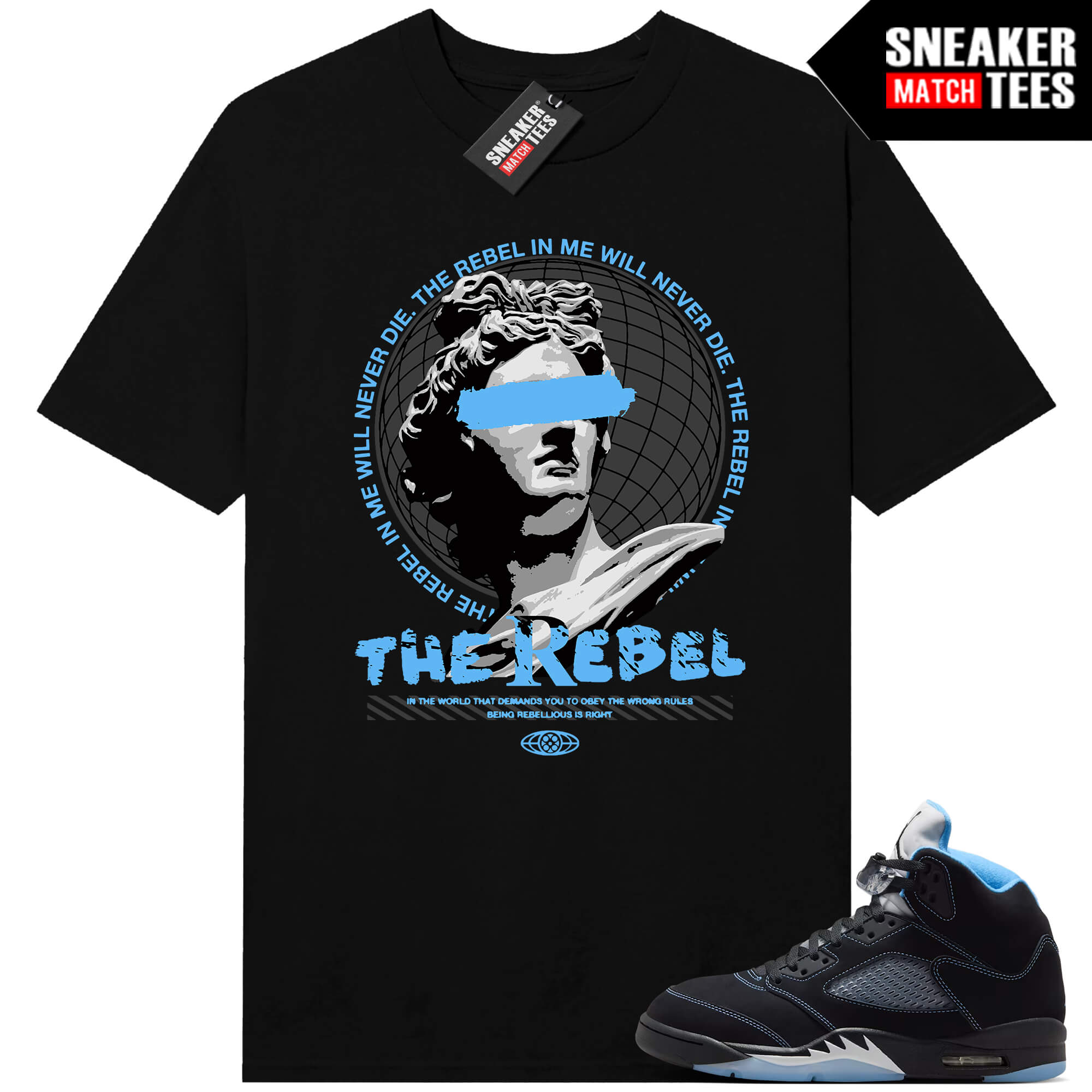 Black Carolina 5 AJ5 Sneaker Match Tees Black Rebel In Me