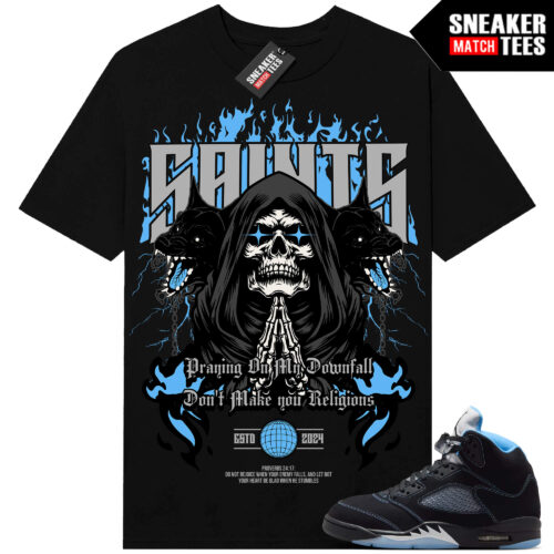 Black Carolina 5 AJ5 Sneaker Match Tees Black Saints