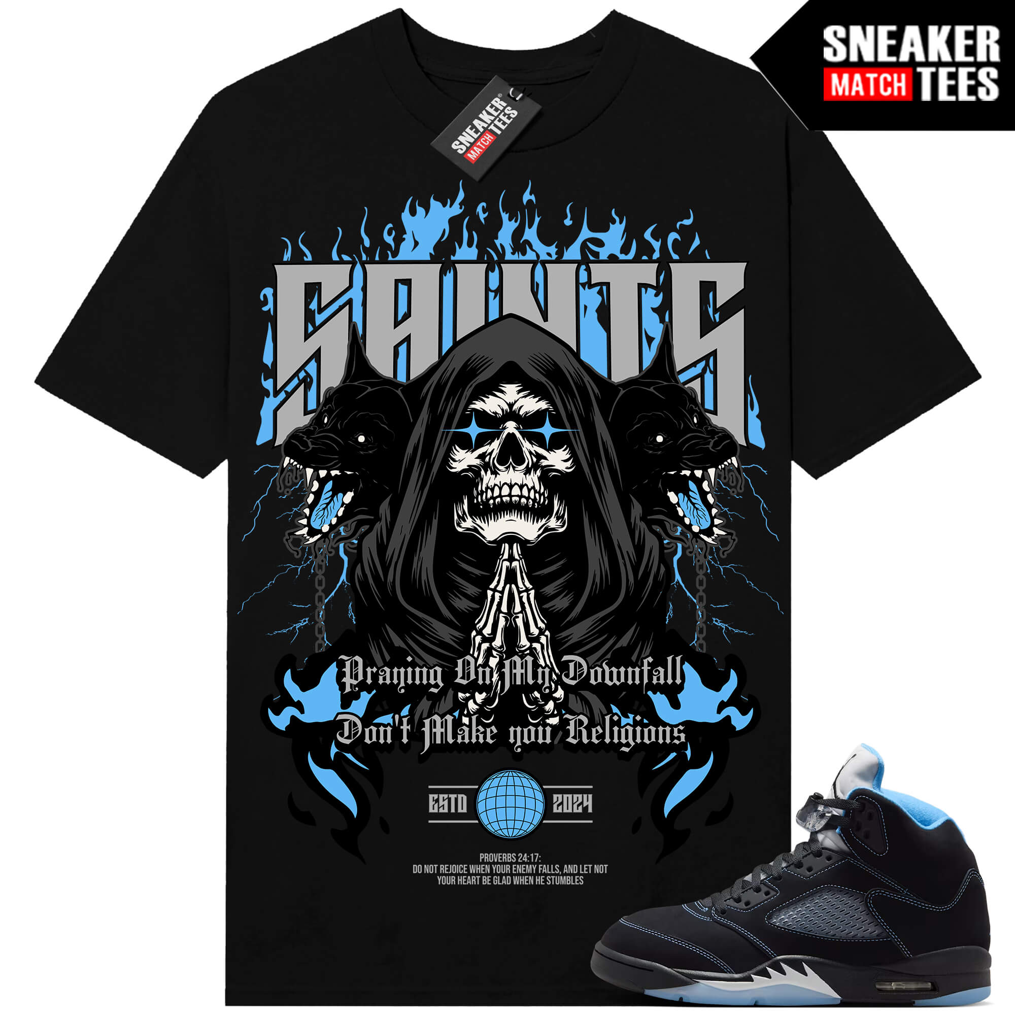 Black Carolina 5 AJ5 Sneaker Match Tees Black Saints