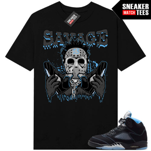 Black Carolina 5 AJ5 Sneaker Match Tees Black Savage 23