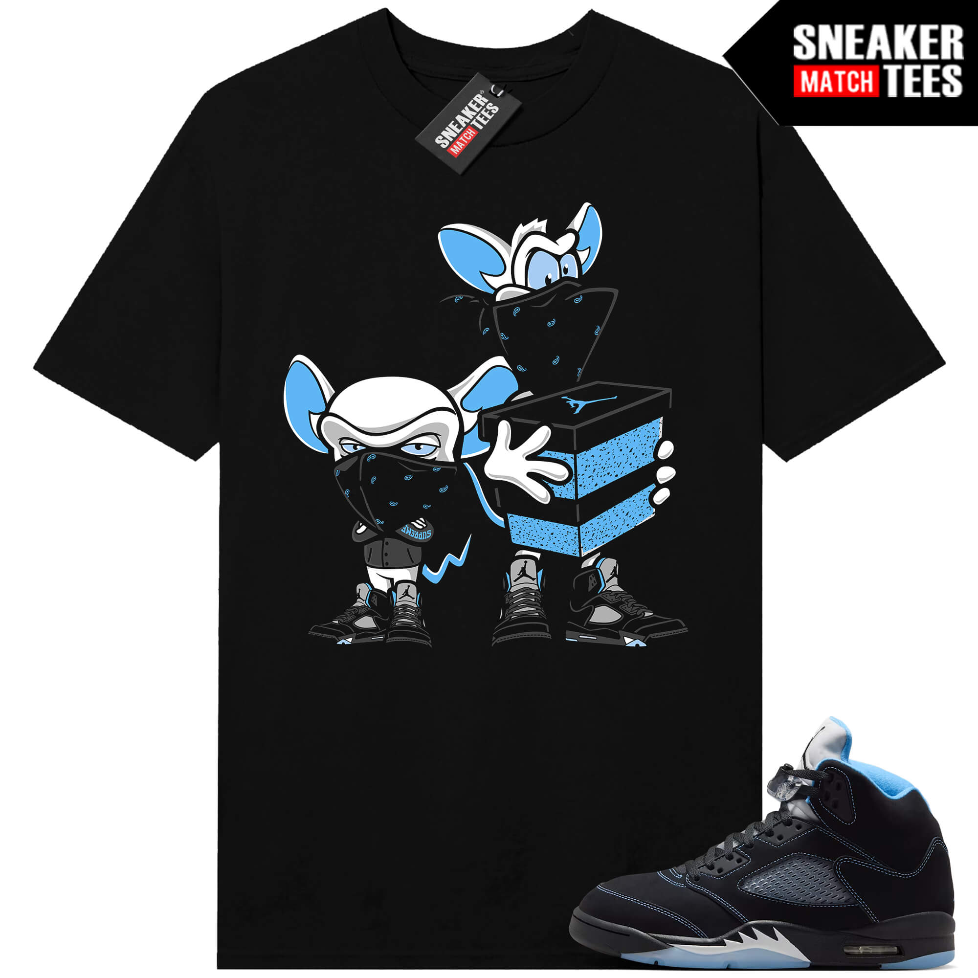 Black Carolina 5 AJ5 Sneaker Match Tees Black Sneaker Heist