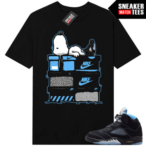 Black Carolina 5 AJ5 Sneaker Match Tees Black Sneakerhead Snoopy