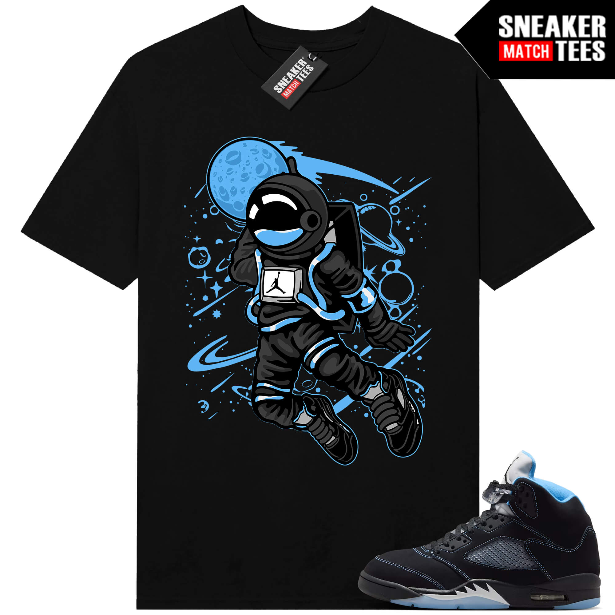 Black Carolina 5 AJ5 Sneaker Match Tees Black Space Jam