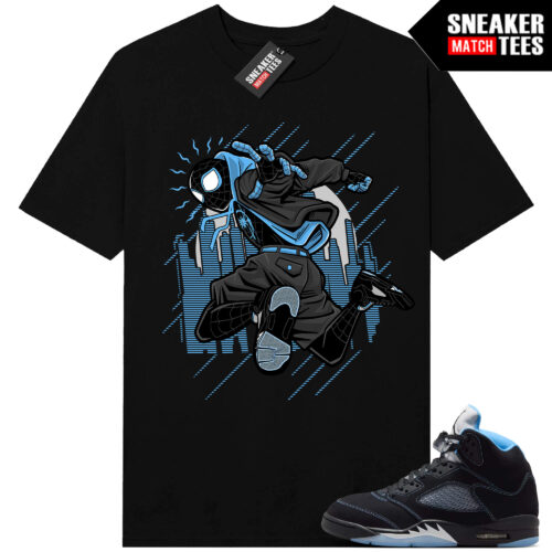 Black Carolina 5 AJ5 Sneaker Match Tees Black Spidey Kicks