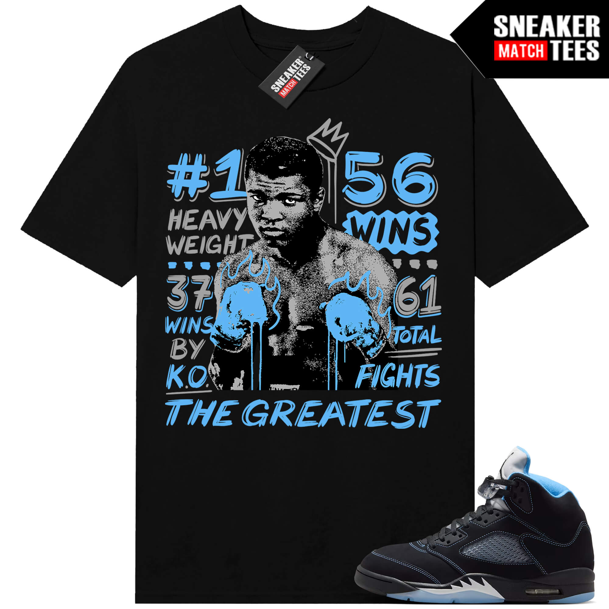 Black Carolina 5 AJ5 Sneaker Match Tees Black The Greatest