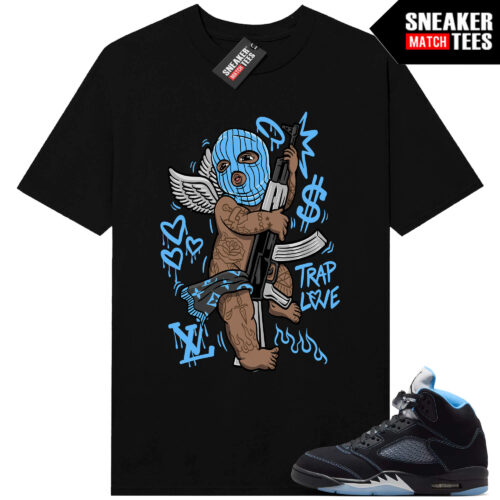 Black Carolina 5 AJ5 Sneaker Match Tees Black Trap Angel