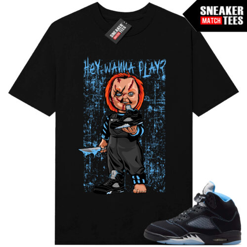 Black Carolina 5 AJ5 Sneaker Match Tees Black Wanna Play