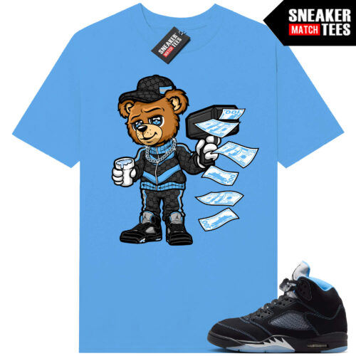 Black Carolina 5 AJ5 Sneaker Match Tees Carolina Blue Cash Canon Bear