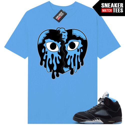 Black Carolina 5 AJ5 Sneaker Match Tees Carolina Blue Crying Heart