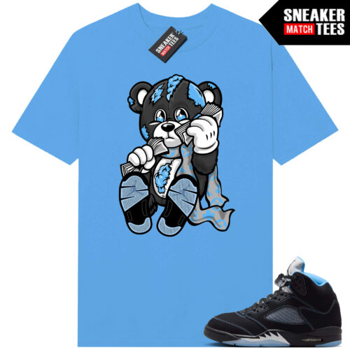 Black Carolina 5 AJ5 Sneaker Match Tees Carolina Blue Designer Bear