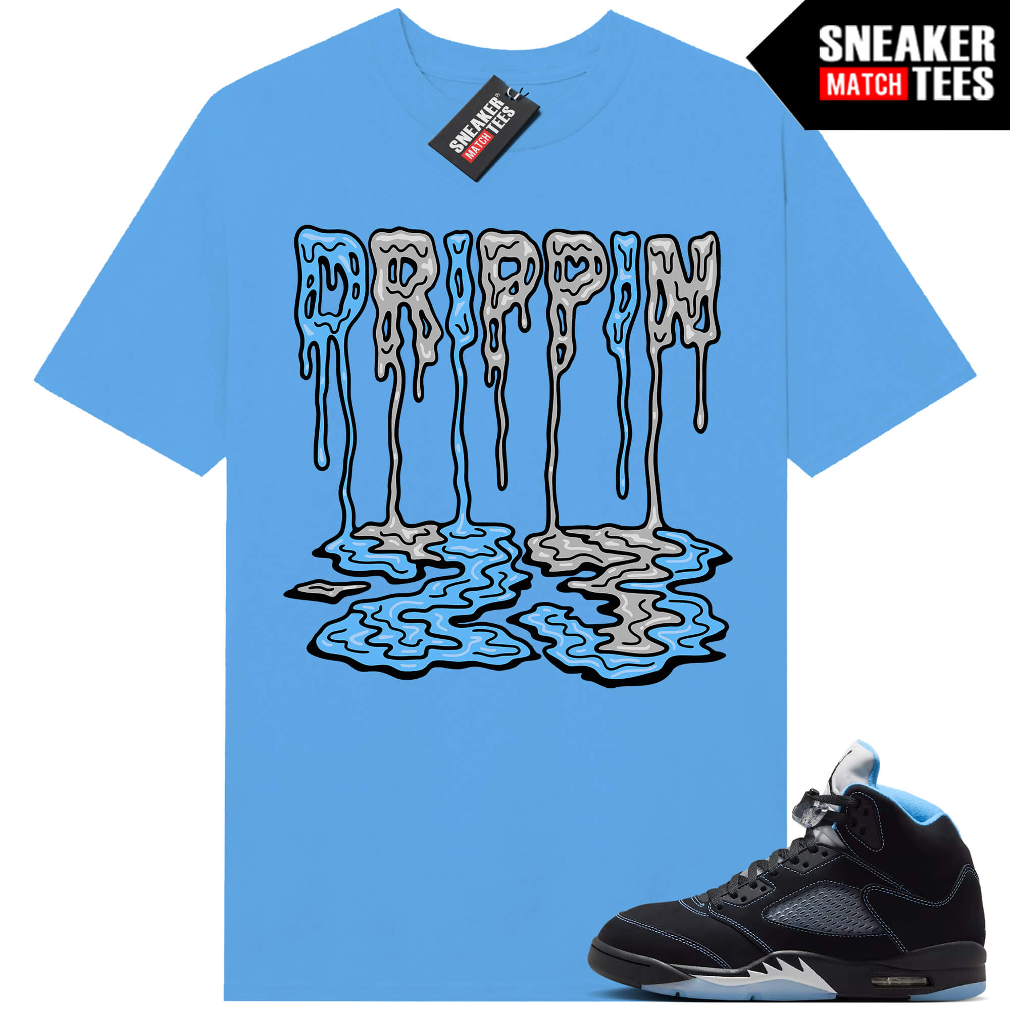 Black Carolina 5 AJ5 Sneaker Match Tees Carolina Blue Drippin 23