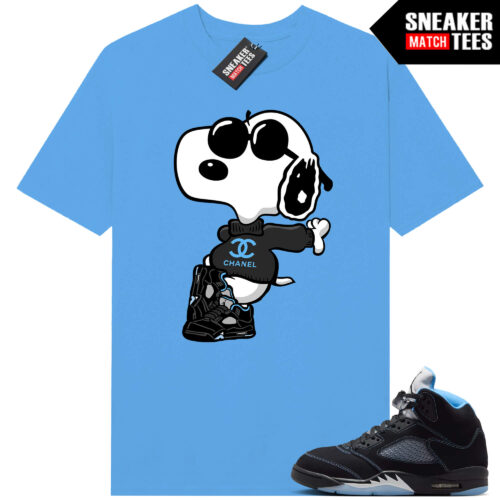 Black Carolina 5 AJ5 Sneaker Match Tees Carolina Blue Fly Snoopy