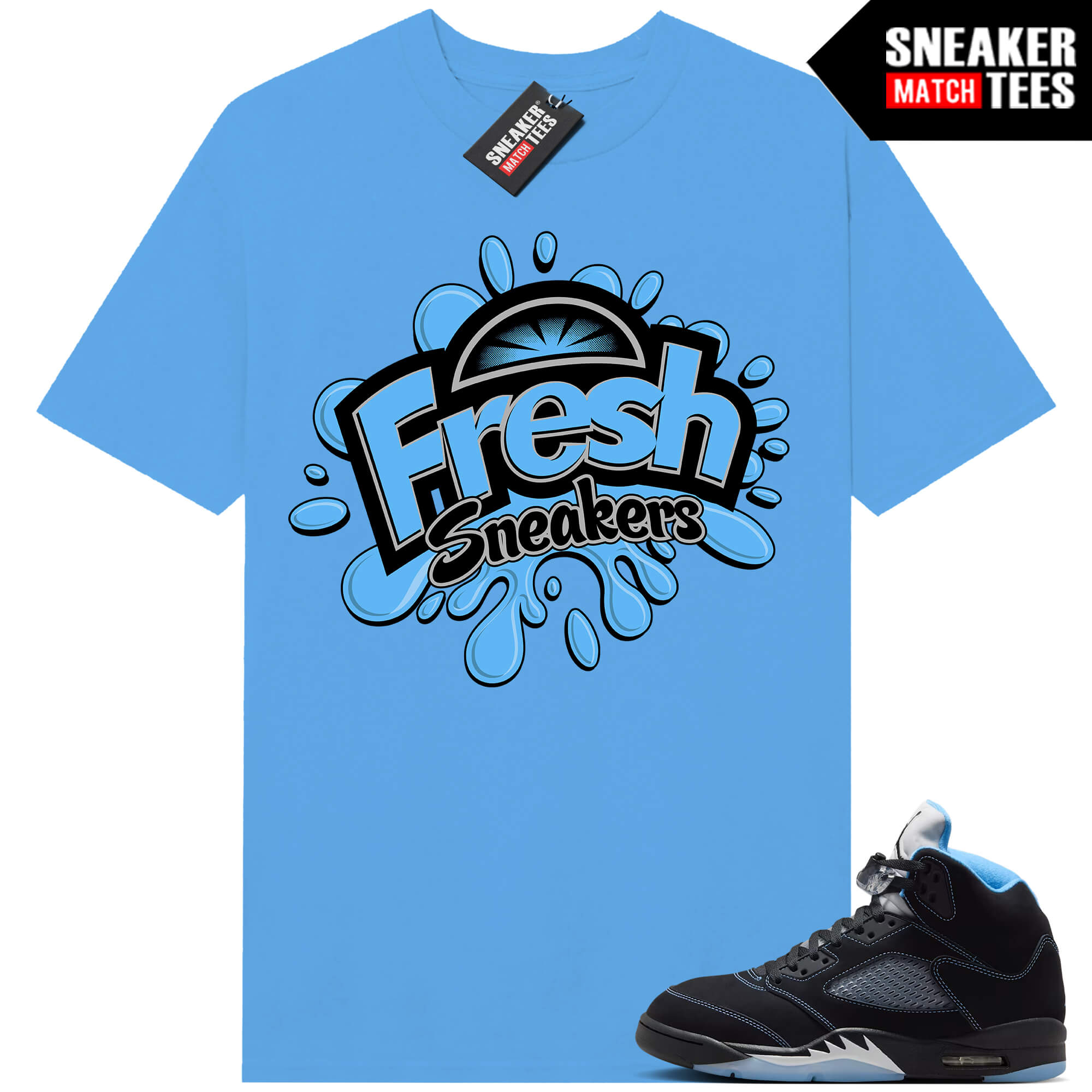 Black Carolina 5 AJ5 Sneaker Match Tees Carolina Blue Fresh Sneakers