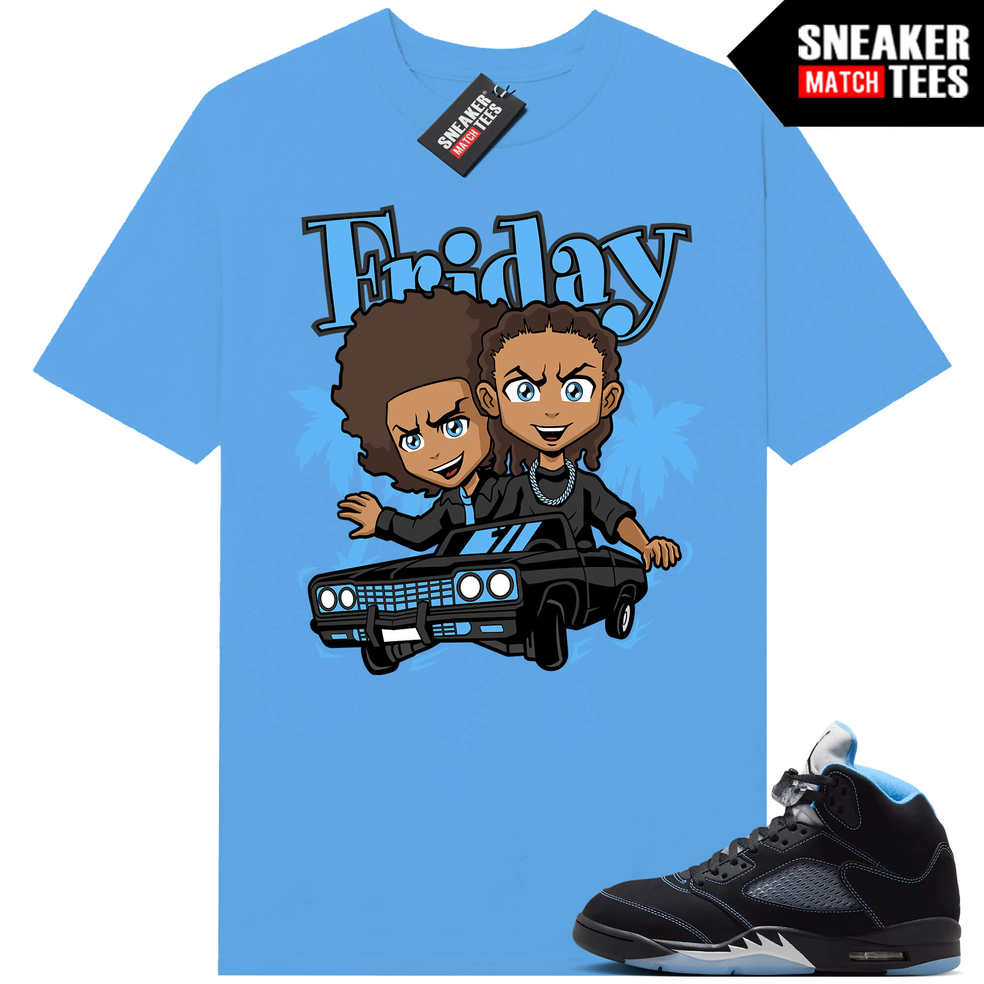 Black Carolina 5 AJ5 Sneaker Match Tees Carolina Blue Friday parody