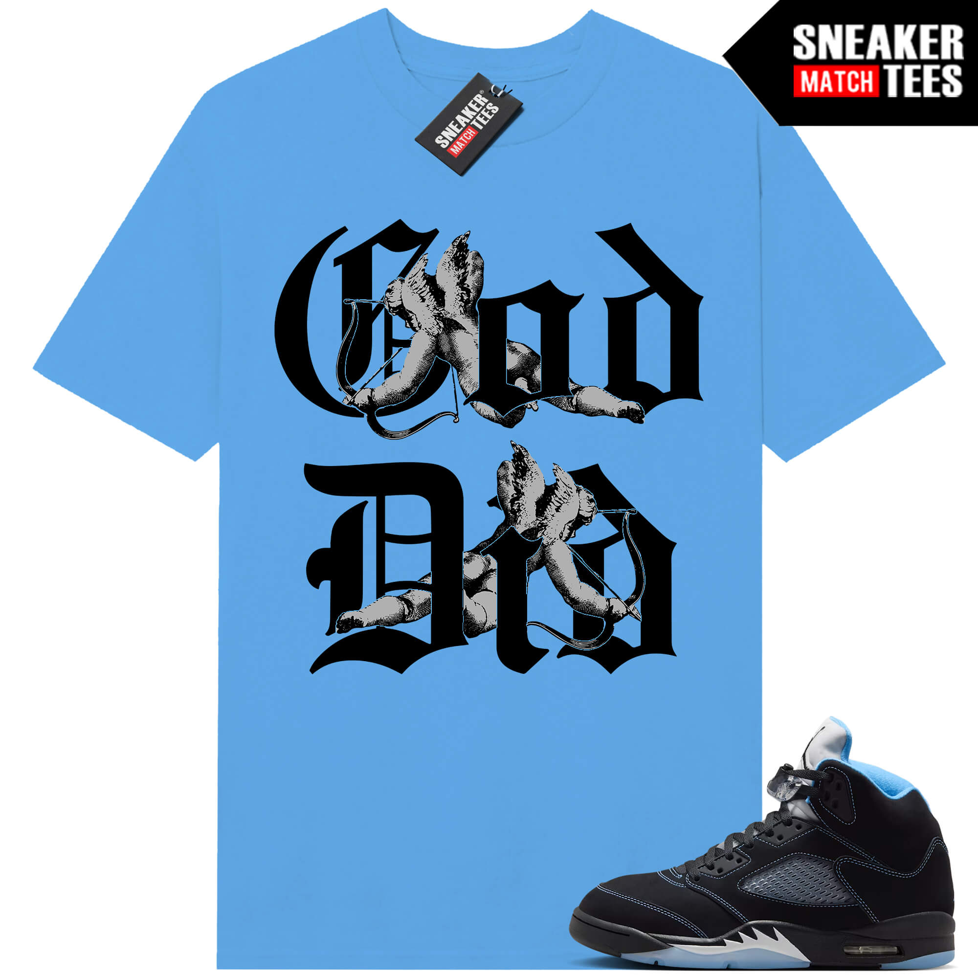 Black Carolina 5 AJ5 Sneaker Match Tees Carolina Blue God Did