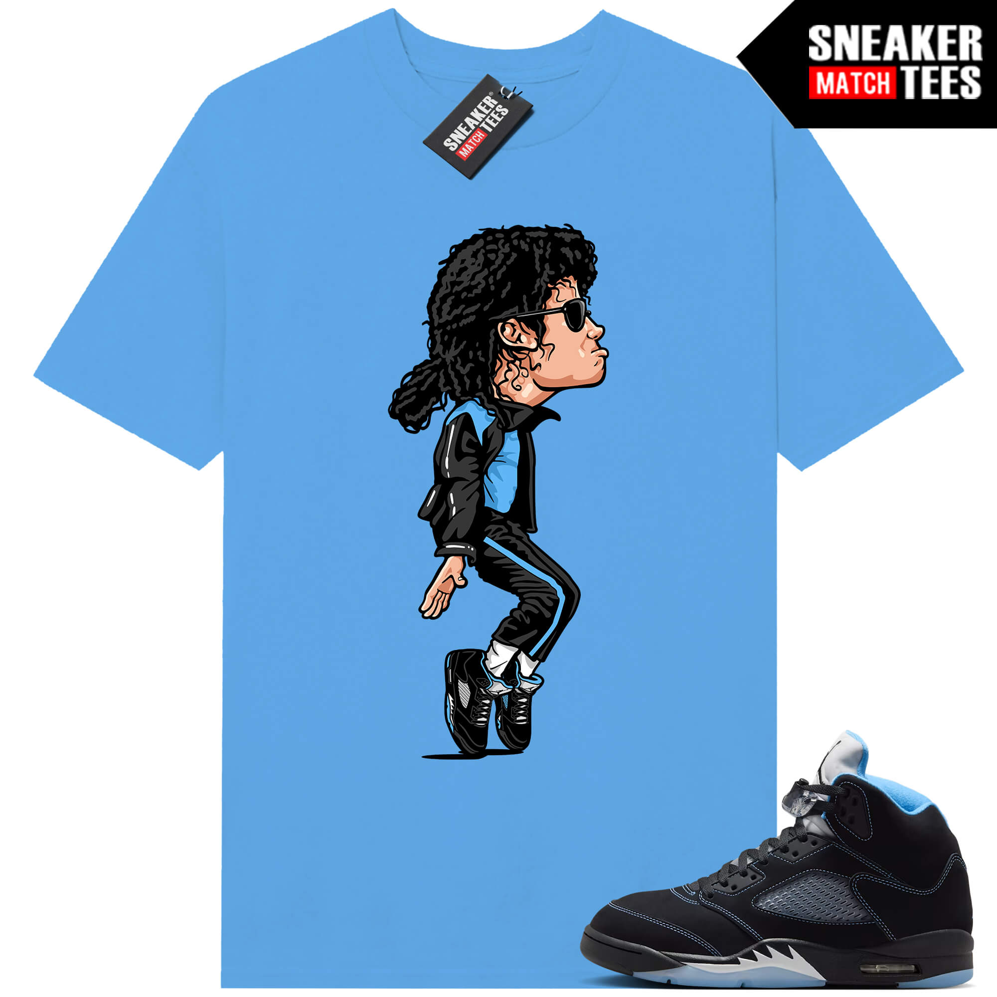 Black Carolina 5 AJ5 Sneaker Match Tees Carolina Blue MJ Dance