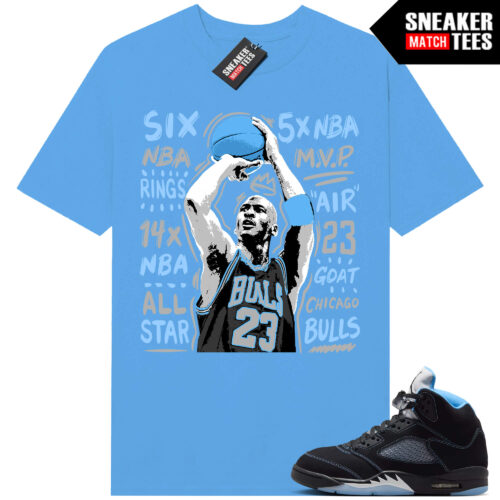 Black Carolina 5 AJ5 Sneaker Match Tees Carolina Blue MJ Jumper