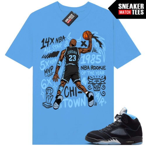 Black Carolina 5 AJ5 Sneaker Match Tees Carolina Blue MJ Slam Dunk